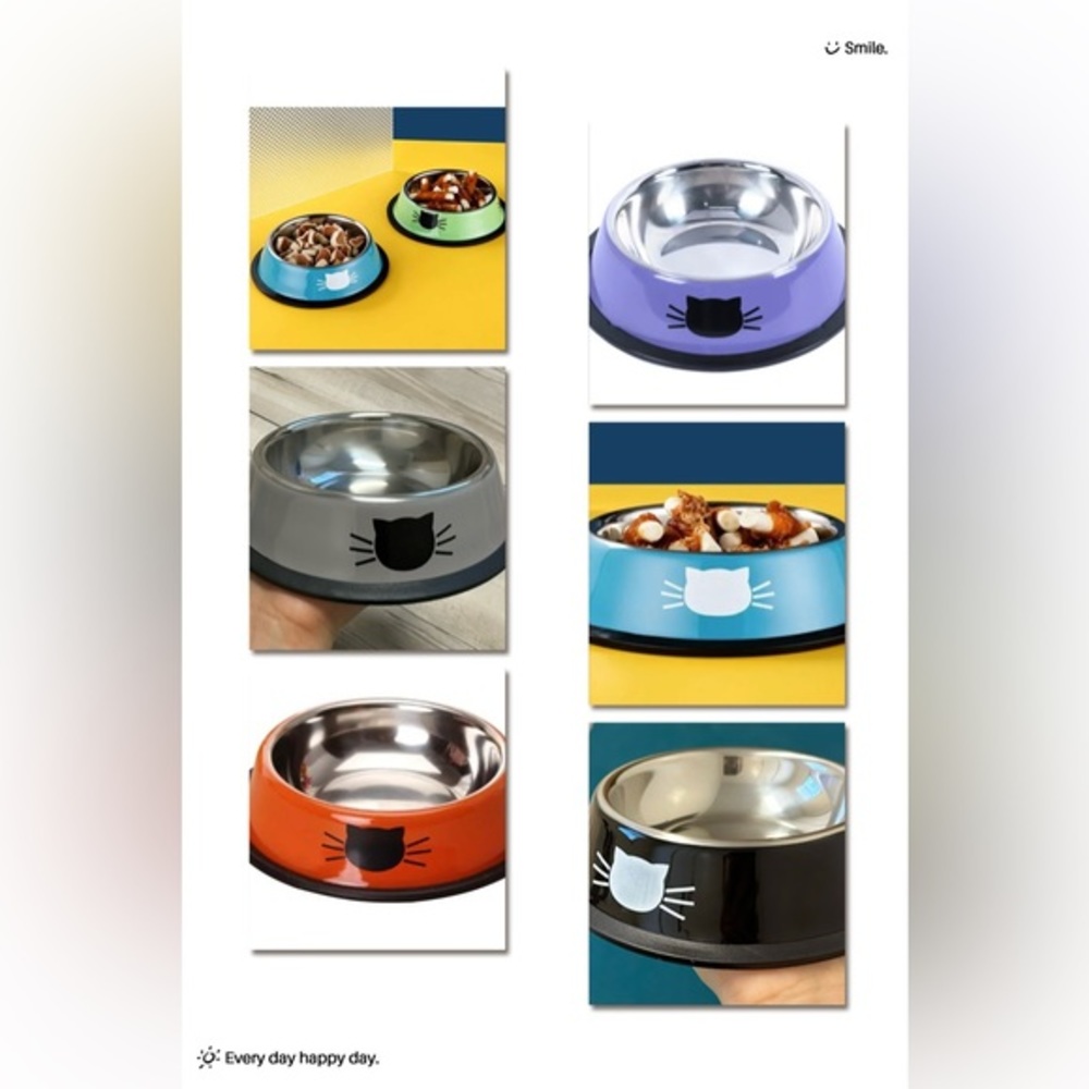 50 pcs Colorful Cute Stainless Steel Silicone Anti-slip Bowl for Dog & Cat